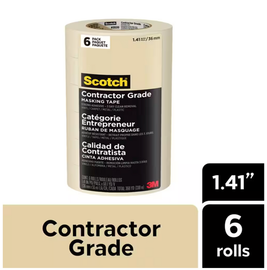 Multi-Surface Contractor Grade Tan Masking Tape (6 Rolls)